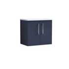 Nuie Arno 600mm Wall Hung 2 Door Vanity & Sparkling White Laminate Top Electric Blue