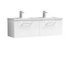 Nuie Arno 1200mm Wall Hung 2 Drawer Vanity & Double Polymarble Basin Gloss White