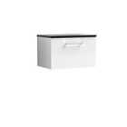 Nuie Arno Wall Hung 1 Drawer Vanity & Sparkling Black Laminate Top - Gloss White