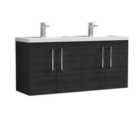 Nuie Arno 1200mm Wall Hung 4 Door Vanity & Double Polymarble Basin Charcoal Black