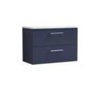 Nuie Arno 800mm Wall Hung 2 Drawer Vanity & Sparkling White Laminate Top Electric Blue