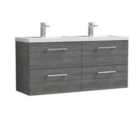 Nuie Arno 1200mm Wall Hung 4 Drawer Vanity & Double Polymarble Basin Anthracite