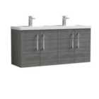 Nuie Arno 1200mm Wall Hung 4 Door Vanity & Double Polymarble Basin Anthracite
