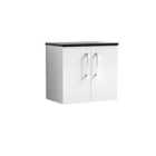 Nuie Arno 600mm Wall Hung 2 Door Vanity & Sparkling Black Laminate Top Gloss White