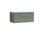 Nuie Arno 800mm Wall Hung 1 Drawer Vanity & Sparkling White Laminate Top Satin Green
