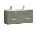 Nuie Arno 1200mm Wall Hung 4 Drawer Vanity & Double Polymarble Basin Satin Green
