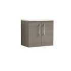 Nuie Arno 600mm Wall Hung 2 Door Vanity & Sparkling White Laminate Top Solace Oak