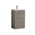Nuie Arno Compact Floor Standing 2 Door Vanity & Ceramic Basin - Solace Oak