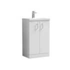 Nuie Arno Compact Floor Standing 2-Door Vanity & Ceramic Basin - Gloss White