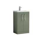 Nuie Arno Compact Floor Standing 2 Door Vanity & Polymarble Basin - Satin Green