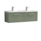 Nuie Arno 1200mm Wall Hung 2 Drawer Vanity & Double Polymarble Basin Satin Green