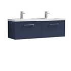 Nuie Arno 1200mm Wall Hung 2 Drawer Vanity & Double Polymarble Basin Electric Blue