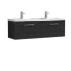 Nuie Arno 1200mm Wall Hung 2 Drawer Vanity & Double Polymarble Basin Charcoal Black