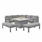 Hex Living Firepit Table With Corner Sofa And 2 Large Benches Grey