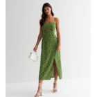 Green Spot Split Hem Cut Out Midi Dress