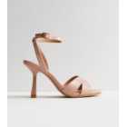 Pale Pink Patent Cross Strap Stiletto Heel Sandals