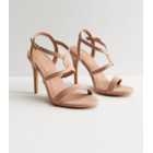 Pale Pink Suedette Twist Strap Stiletto Heel Sandals
