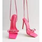 Public Desire Bright Pink Square Toe Stiletto Heel Sandals