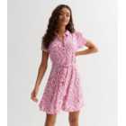 Petite Pink Abstract Belted Mini Shirt Dress