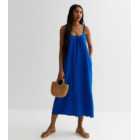 Bright Blue Cheesecloth Strappy Midaxi Dress