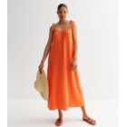 Bright Orange Cheesecloth Strappy Midaxi Dress