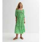 Maternity Green Leopard Print Puff Sleeve Tiered Midi Dress