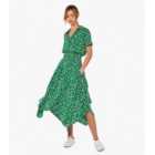 Apricot Green Spot Hanky Hem Midi Shirt Dress