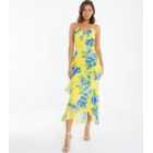 QUIZ Yellow Floral Frill Strappy Midaxi Dress
