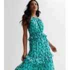 Turquoise Floral Halter Tiered Midi Dress