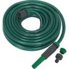 15m Green PVC Water Hose - Spray Jet Nozzle - Female Waterstop Tap Connectors