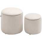 HOMCOM Modern Fabric Storage Ottoman with Removable Lid Set Of 2 - White