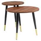 HOMCOM 2 Pieces Round Nesting Coffee Tables with Steel Frame - Walnut Brown