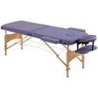 HOMCOM Wooden Folding Spa Beauty Massage Table with 2 Sections and Carry Bag - Purple