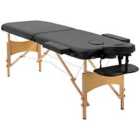 HOMCOM Wooden Folding Spa Beauty Massage Table with 2 Sections and Carry Bag - Black