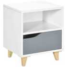 HOMCOM Bedroom Bedside Table Sofa Side Table with Drawer Shelf and Wood Legs