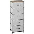 HOMCOM 5 Drawer Fabric Chest Of Drawers with Wooden Top For Closet Hallway - Grey
