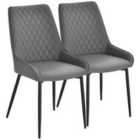 HOMCOM Set Of 2 Quilted Pu Leather Dining Chairs with Metal Frame - Grey