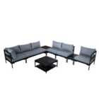 Elements Black Modular 6 Seater Corner Garden Set with Coffee and Side Tables