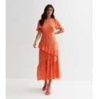 Orange Floral Flutter Sleeve Split Hem Midi Dress