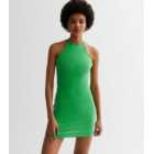 Green Ribbed Halter Mini Dress