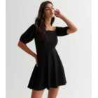 Black Bardot Puff Sleeve Mini Dress