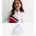 Girls 2 Pack White Long Sleeve Slim Fit School Shirts