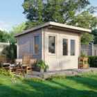 Power 12x10 Pent Log Cabin, Doors to the Right - 28mm Logs