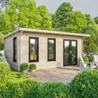 Power 20x14 Pent Log Cabin, Doors to the Right - 44mm Logs