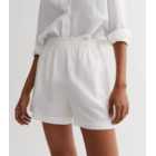 White Linen Blend High Waist Shorts
