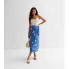 Petite Blue Floral Wrap Midi Skirt