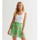 Green Floral Flippy Mini Skirt