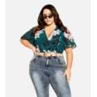 City Chic Curves Green Floral Wrap Top