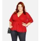 City Chic Curves Red Wrap Top