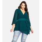 City Chic Curves Green Tie Front Top